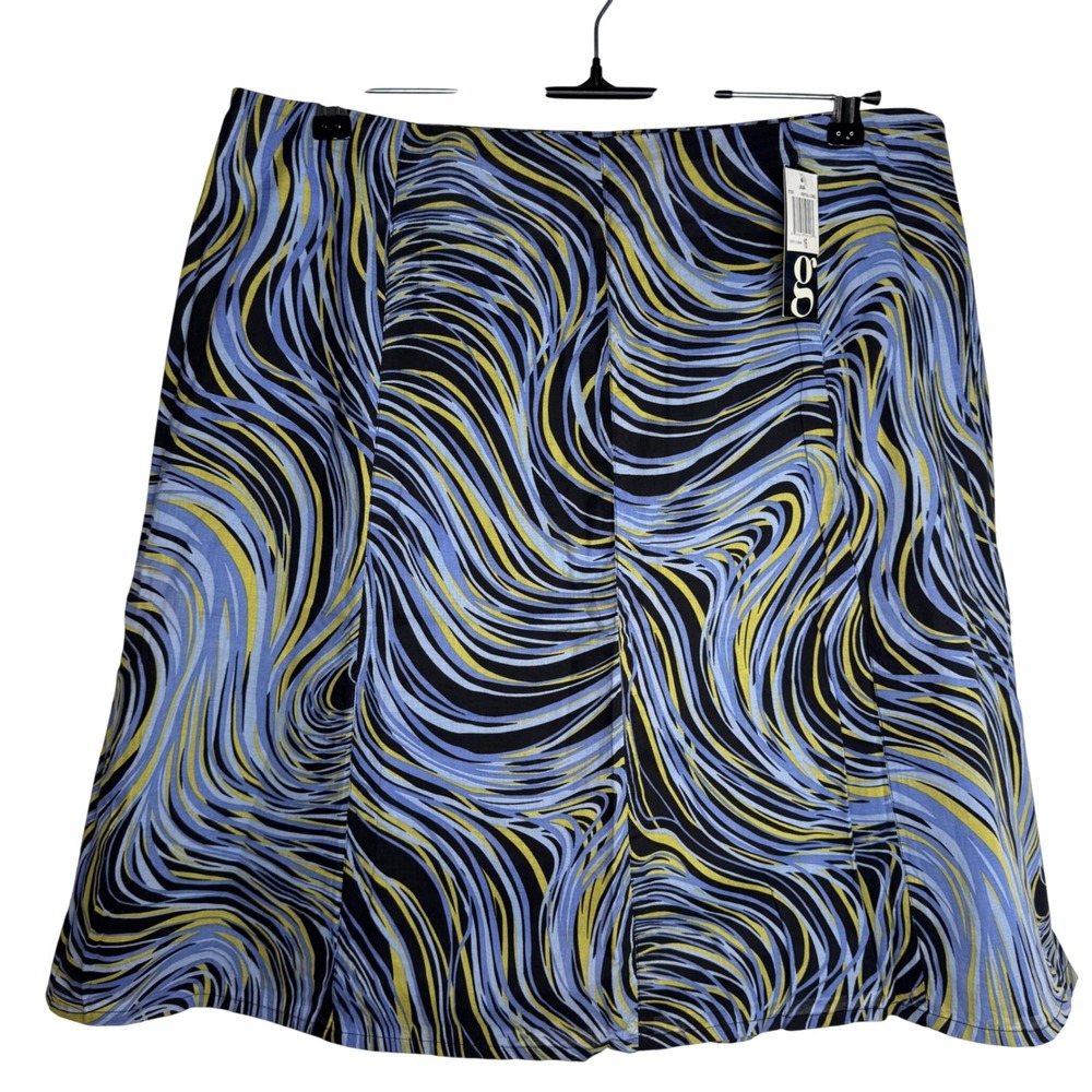 NWT Vintage Artsy Flare‎ Skirt 100% Cotton Sz 16 Blue Swirl "The Starry Night"
